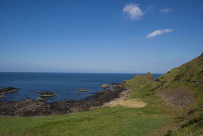 Scenic view of sea against blue sky