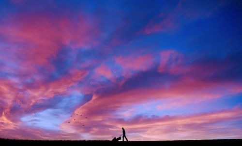 Silhouette of man with lawn mower