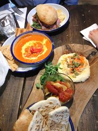 High angle view of food on table