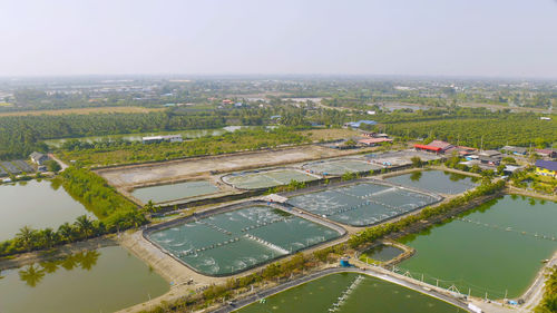 High angle view of buildings in city