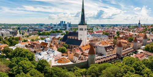 Beautiful aerial view of tallinn old town. medieval city in northen europe.