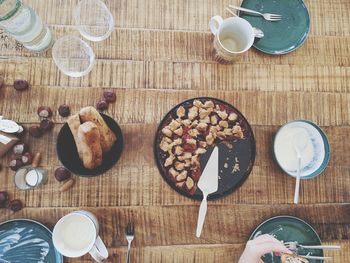 High angle view of breakfast on table