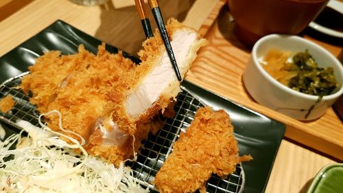 High angle view of food on table