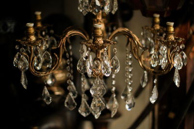 Close-up of illuminated chandelier