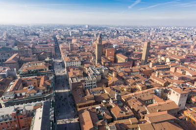 High angle view of city against sky