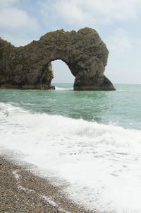 Scenic view of durdle door against sky