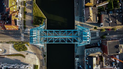 High angle view of buildings in city