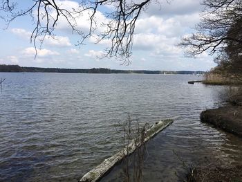 Scenic view of lake against cloudy sky