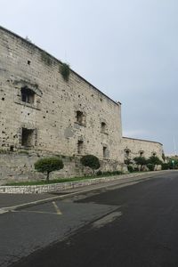 Low angle view of abandoned building against sky