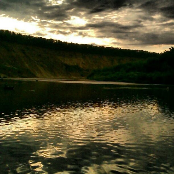 water, tranquil scene, lake, tranquility, scenics, reflection, sky, waterfront, beauty in nature, sunset, cloud - sky, tree, nature, cloud, idyllic, rippled, river, cloudy, non-urban scene, landscape