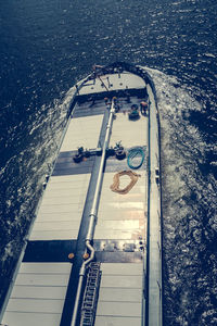 High angle view of barge on rhine river