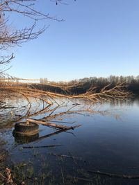 Scenic view of lake against clear sky