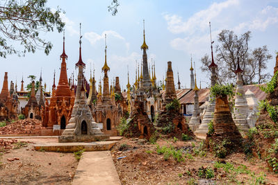 Panoramic view of temple building against sky