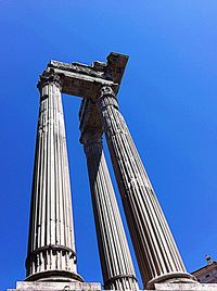 Low angle view of tower against clear blue sky