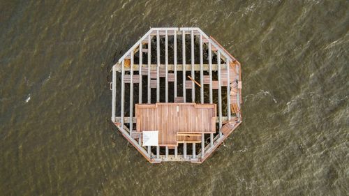 High angle view of building by lake