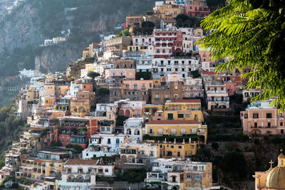 High angle view of buildings in city