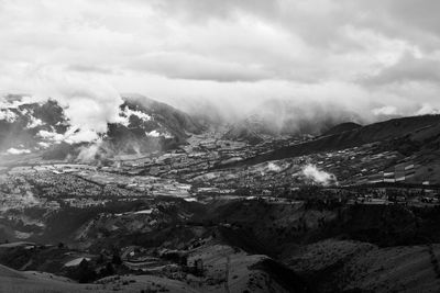 High angle view of mountain range against sky