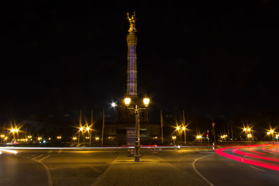 Light trails on road at night