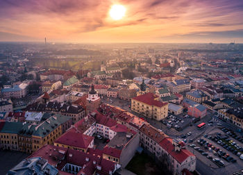 Aerial view of cityscape against sky