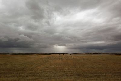 Scenic view of landscape against dramatic sky