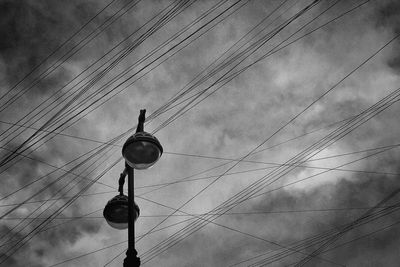 Low angle view of power lines against sky