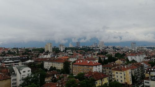 High angle view of townscape against sky