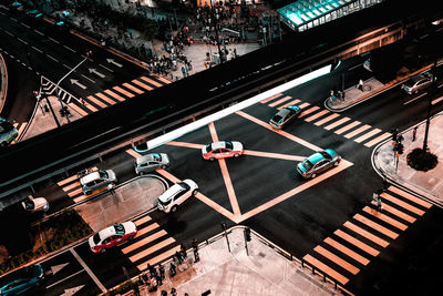 High angle view of cars on road in city