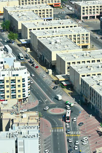 High angle view of buildings in city