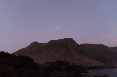 Scenic view of mountains against clear sky at night