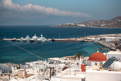 High angle view of boats in sea