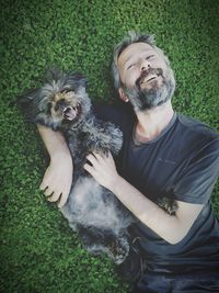 Portrait of woman with dog