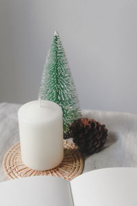 Close-up of christmas decorations on table