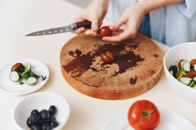 High angle view of food on table