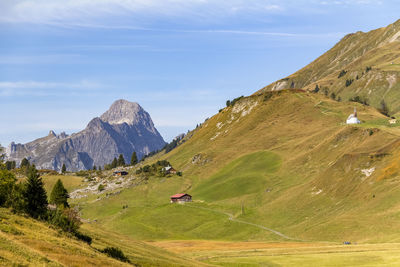 Scenic view of landscape and mountains against sky