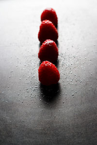 High angle view of cherries on table