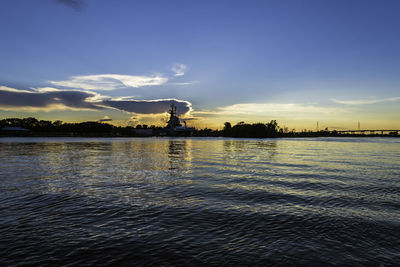 Scenic view of lake against sky during sunset