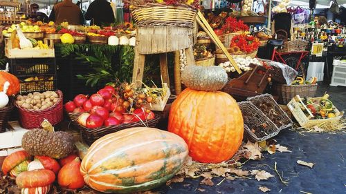 Pumpkins for sale at market stall