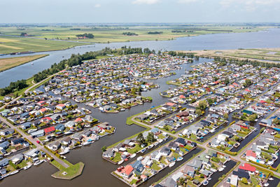 Aerial from the city lemmer in friesland the netherlands