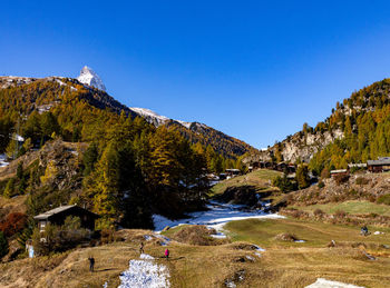 Scenic view of landscape against clear blue sky