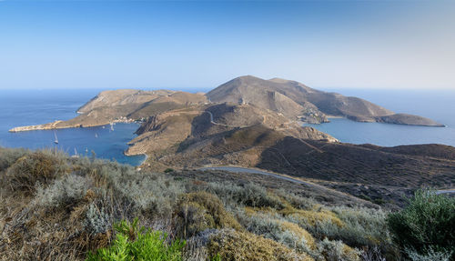 Scenic view of sea against blue sky