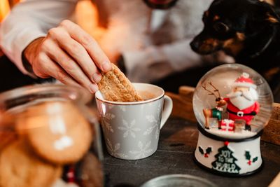 Cozy christmas mood with hot chocolate and biscuits.