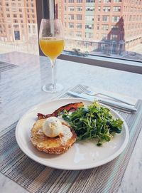 Close-up of breakfast served on table