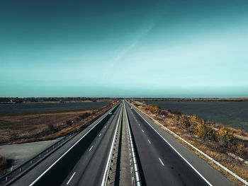 High angle view of highway against sky