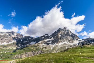 Scenic view of snowcapped mountains against sky