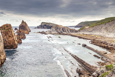 Panoramic view of rocks in mountains against sky