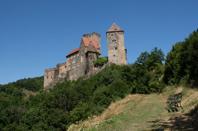 Low angle view of old ruins against clear sky