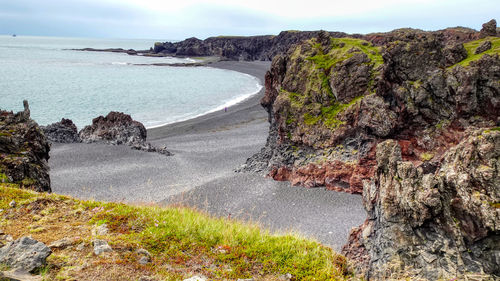 Scenic view of sea against sky at djupalonssandur beach