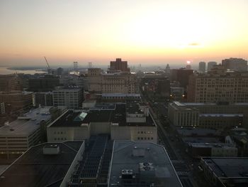 High angle view of buildings in city