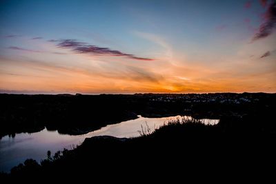 Scenic view of lake at sunset