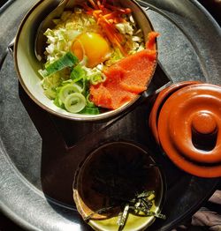 High angle view of food in bowl on table